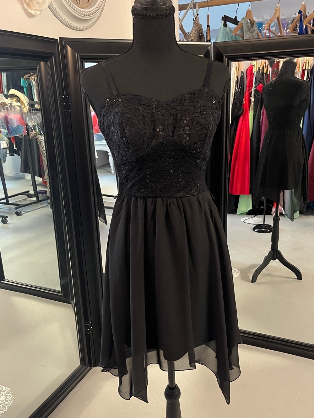 Lily Rose Black Sequined High-Low Cocktail Dress